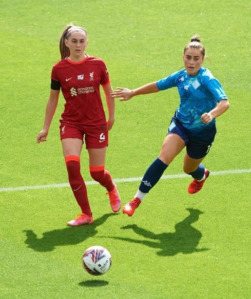 Charlotte Wardlaw of Liverpool FC Women and Jamie-Lee Napier of London City Lionesses in action during the Barclays FA Women's Championship match...