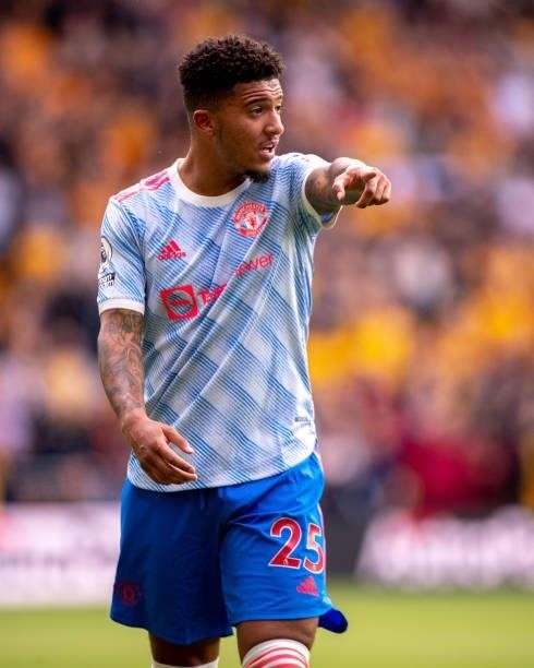 Jadon Sancho of Manchester United during the Premier League match between Wolverhampton Wanderers and Manchester United at Molineux on August 29,...