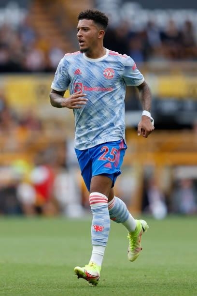 Jadon Sancho of Manchester United during the Premier League match between Wolverhampton Wanderers and Manchester United at Molineux on August 29,...
