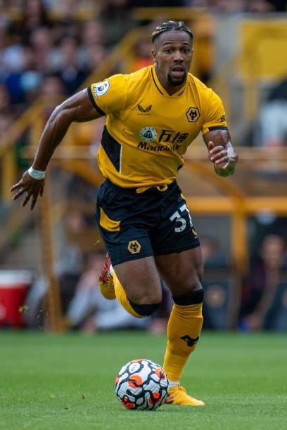 Adama Traore of Wolverhampton Wanderers control ball during the Premier League match between Wolverhampton Wanderers and Manchester United at...