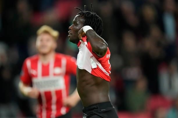 Bruma of PSV celebrates 5-2 during the Dutch Eredivisie match between PSV v FC Groningen at the Philips Stadium on August 28, 2021 in Eindhoven...