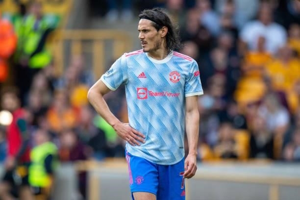 Edinson Cavani of Manchester United looks on during the Premier League match between Wolverhampton Wanderers and Manchester United at Molineux on...