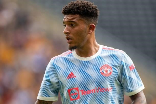 Jadon Sancho of Manchester United looks on during the Premier League match between Wolverhampton Wanderers and Manchester United at Molineux on...