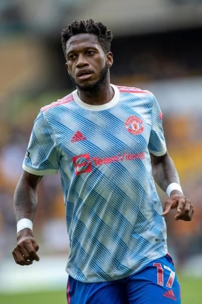 Fred of Manchester United looks on during the Premier League match between Wolverhampton Wanderers and Manchester United at Molineux on August 29,...