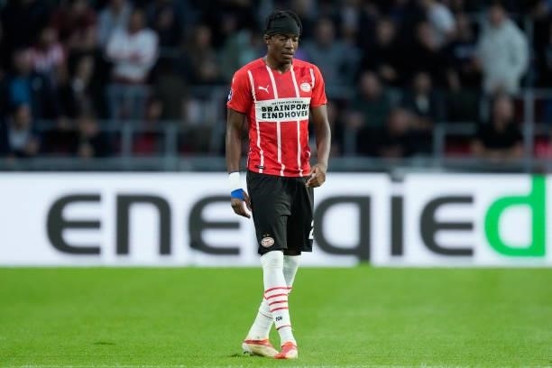 Noni Madueke of PSV during the Dutch Eredivisie match between PSV v FC Groningen at the Philips Stadium on August 28, 2021 in Eindhoven Netherlands