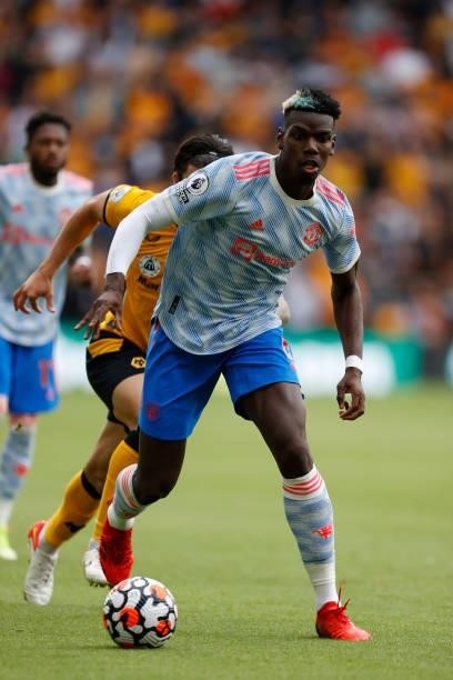 Paul Pogba of Manchester United during the Premier League match between Wolverhampton Wanderers and Manchester United at Molineux on August 29, 2021...