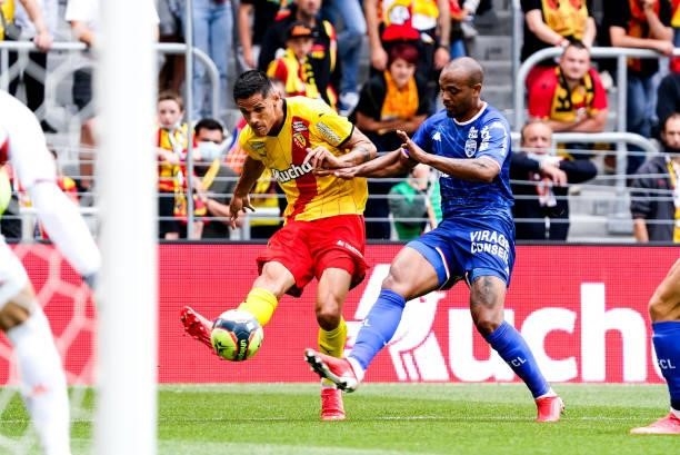 Florian SOTOCA of RC Lens and Thomas FONTAINE of FC Lorient during the Ligue 1 Uber Eats match between Lens and Lorient at Stade Bollaert-Delelis on...