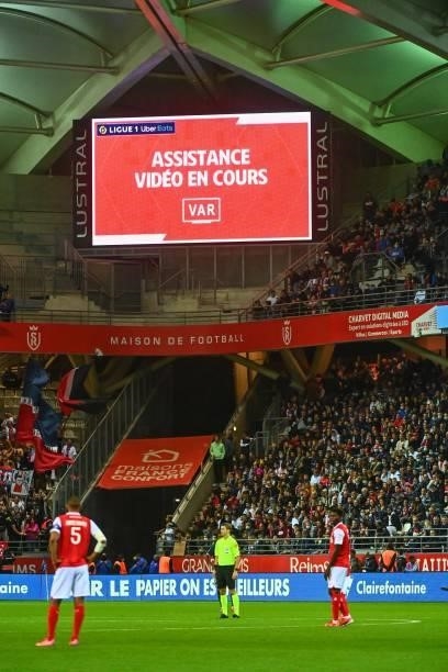 Illustration picture shows a cancel goal by VAR during the Ligue 1 Uber Eats match between Reims and Paris Saint Germain at Stade Auguste Delaune on...