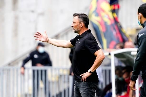 Head Coach Franck HAISE of RC Lens during the Ligue 1 Uber Eats match between Lens and Lorient at Stade Bollaert-Delelis on August 29, 2021 in Lens,...