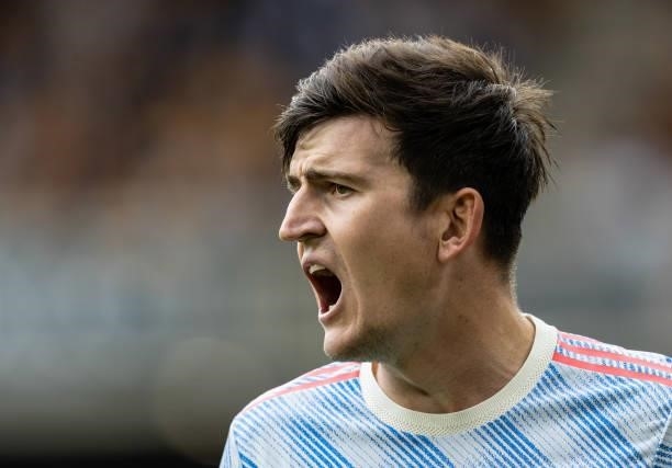 Manchester United's Harry Maguire looks on during the Premier League match between Wolverhampton Wanderers and Manchester United at Molineux on...