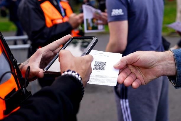 Health Pass Check during the Ligue 1 Uber Eats match between Lens and Lorient at Stade Bollaert-Delelis on August 29, 2021 in Lens, France.
