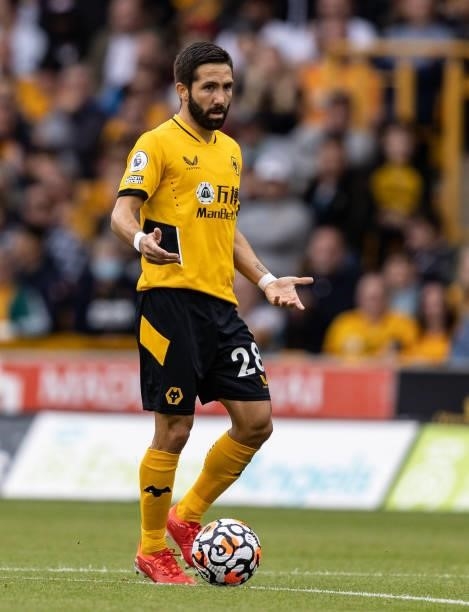 Wolverhampton Wanderers' Joao Moutinho appeals for support during the Premier League match between Wolverhampton Wanderers and Manchester United at...