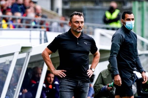 Head Coach Franck HAISE of RC Lens during the Ligue 1 Uber Eats match between Lens and Lorient at Stade Bollaert-Delelis on August 29, 2021 in Lens,...