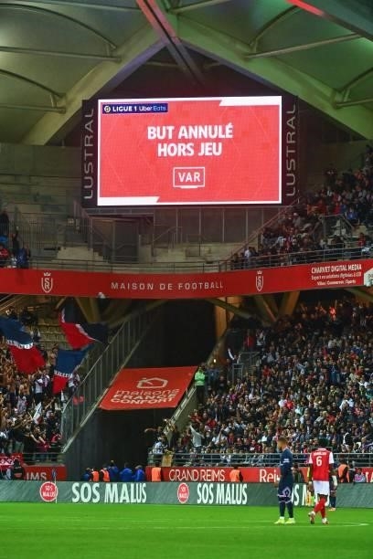 Illustration picture shows a cancel goal by VAR during the Ligue 1 Uber Eats match between Reims and Paris Saint Germain at Stade Auguste Delaune on...