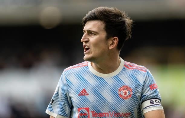 Manchester United's Harry Maguire looks on during the Premier League match between Wolverhampton Wanderers and Manchester United at Molineux on...