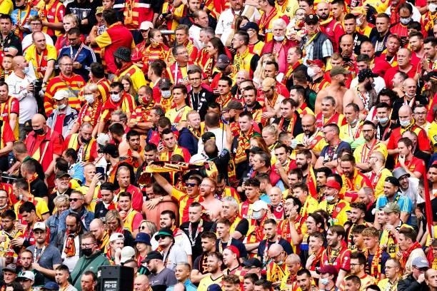Supporters during the Ligue 1 Uber Eats match between Lens and Lorient at Stade Bollaert-Delelis on August 29, 2021 in Lens, France.