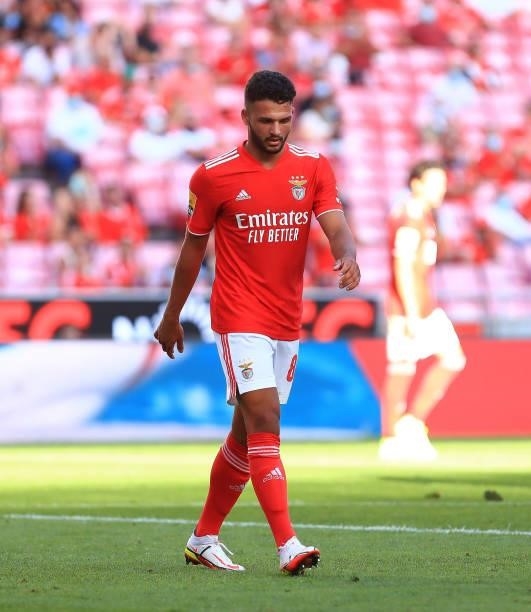 Goncalo Ramos of SL Benfica in action during the Liga Bwin match between SL Benfica and CD tondela at Estadio da Luz on August 29, 2021 in Lisbon,...