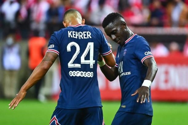 During the Ligue 1 Uber Eats match between Reims and Paris Saint Germain at Stade Auguste Delaune on August 29, 2021 in Reims, France.