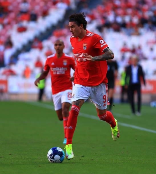 Darwin Nunez of SL Benfica in action during the Liga Bwin match between SL Benfica and CD tondela at Estadio da Luz on August 29, 2021 in Lisbon,...