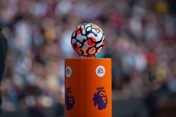 The Premier League ball before the Premier League match between Burnley and Leeds United at Turf Moor, Burnley, UK on 29th August 2021.