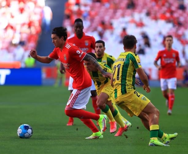 Darwin Nunez of SL Benfica in action during the Liga Bwin match between SL Benfica and CD tondela at Estadio da Luz on August 29, 2021 in Lisbon,...