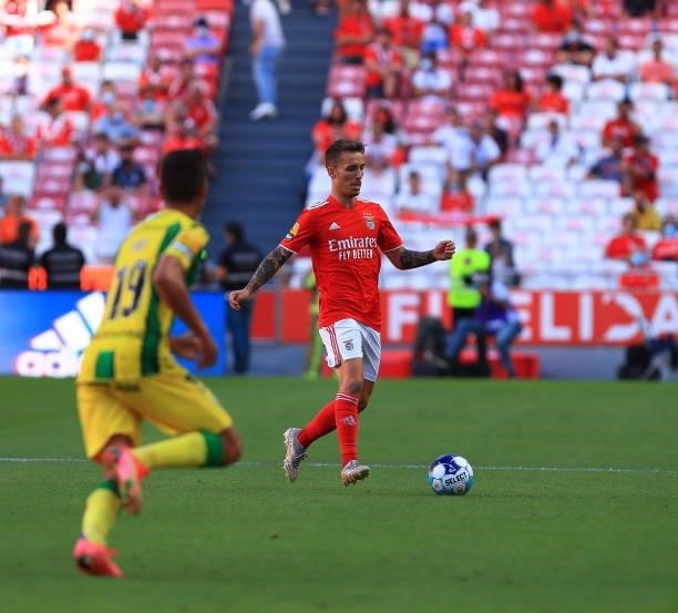Alex Grimaldo of SL Benfica in action during the Liga Bwin match between SL Benfica and CD tondela at Estadio da Luz on August 29, 2021 in Lisbon,...