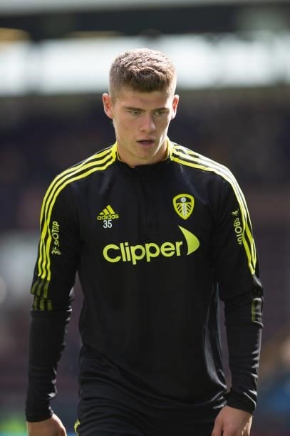 Charlie Cresswell of Leeds United before the Premier League match between Burnley and Leeds United at Turf Moor, Burnley, UK on 29th August 2021.
