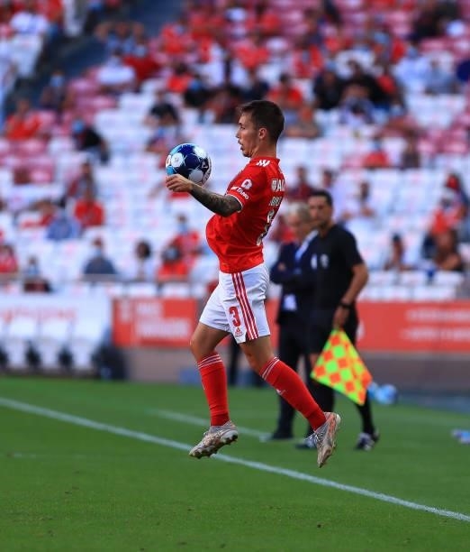 Alex Grimaldo of SL Benfica in action during the Liga Bwin match between SL Benfica and CD tondela at Estadio da Luz on August 29, 2021 in Lisbon,...