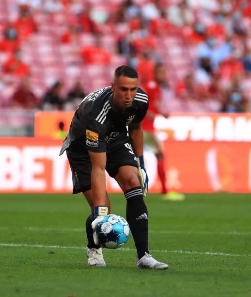 Odysseas Vlachodimos of SL Benfica in action during the Liga Bwin match between SL Benfica and CD tondela at Estadio da Luz on August 29, 2021 in...