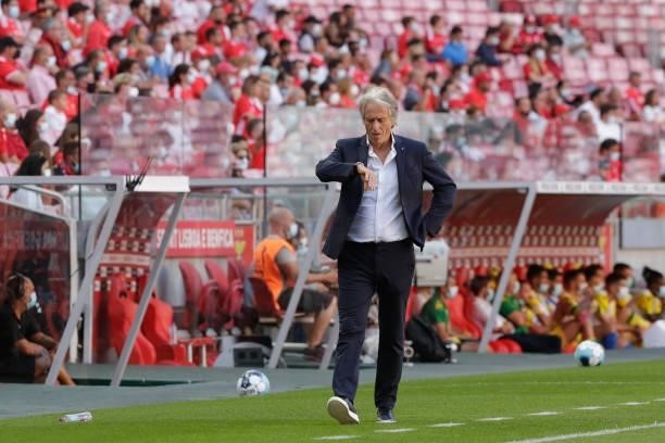 Jorge Jesus head of SL Benfica looking to the time during the Liga Portugal Bwin match between SL Benfica and CD Tondela at Estadio da Luz on 29th...