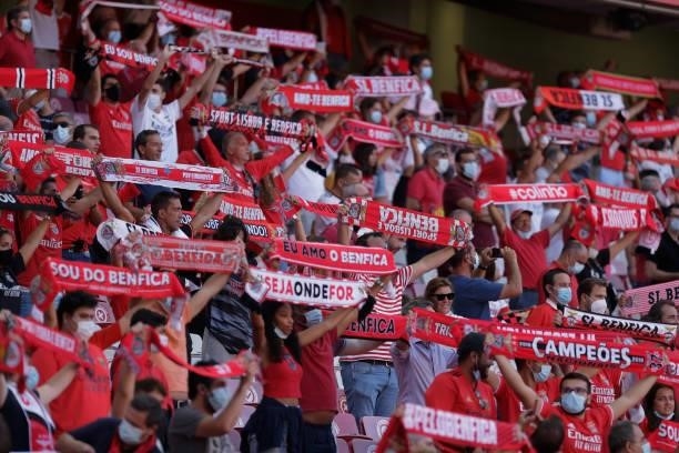 Fans of SL Benfica during the Liga Portugal Bwin match between SL Benfica and CD Tondela at Estadio da Luz on 29th August, 2021 in Lisbon, Portugal.