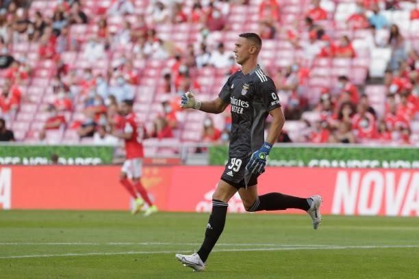 Odisseas Vlachodimos goalkeeper of SL Benfica in action during the Liga Portugal Bwin match between SL Benfica and CD Tondela at Estadio da Luz on...