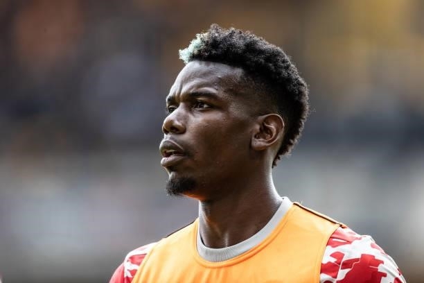 Manchester United's Paul Pogba warming up before the match during the Premier League match between Wolverhampton Wanderers and Manchester United at...