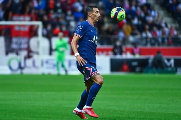Angel DI MARIA of PSG during the Ligue 1 Uber Eats match between Reims and Paris Saint Germain at Stade Auguste Delaune on August 29, 2021 in Reims,...