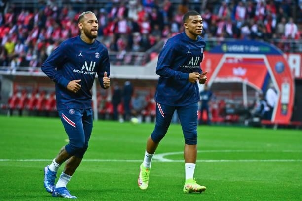 Of PSG and Kylian MBAPPE of PSG during the Ligue 1 Uber Eats match between Reims and Paris Saint Germain at Stade Auguste Delaune on August 29, 2021...