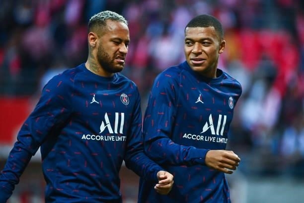 Of PSG and Kylian MBAPPE of PSG during the Ligue 1 Uber Eats match between Reims and Paris Saint Germain at Stade Auguste Delaune on August 29, 2021...