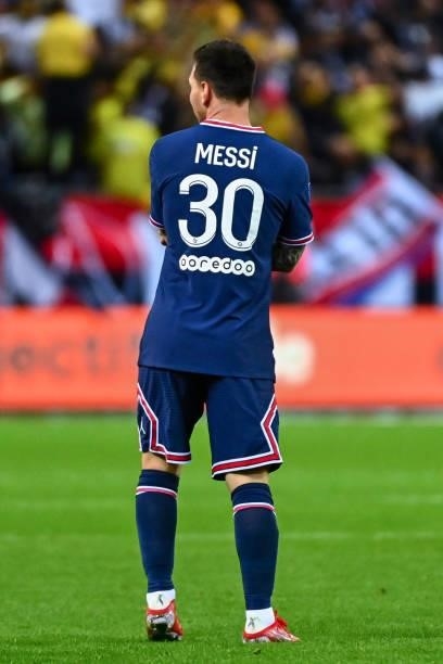 Lionel MESSI of PSG during the Ligue 1 Uber Eats match between Reims and Paris Saint Germain at Stade Auguste Delaune on August 29, 2021 in Reims,...