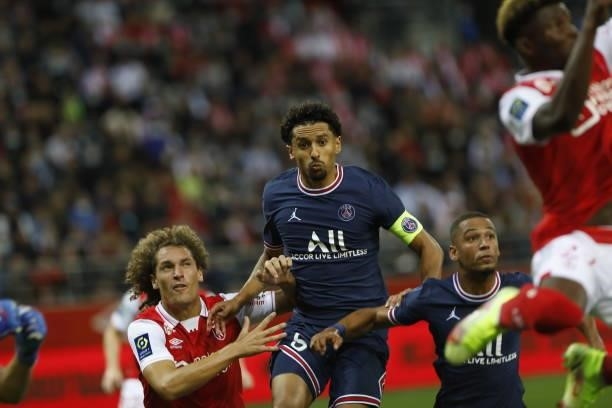 Marquinhos during the French championship Ligue 1 football match between Stade de Reims and Paris Saint-Germain on August 29, 2021 at Auguste Delaune...