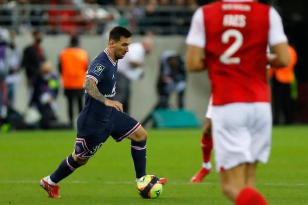 Lionel Messi during the French championship Ligue 1 football match between Stade de Reims and Paris Saint-Germain on August 29, 2021 at Auguste...