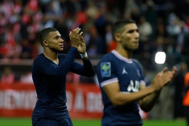 Kylian Mbappe during the French championship Ligue 1 football match between Stade de Reims and Paris Saint-Germain on August 29, 2021 at Auguste...