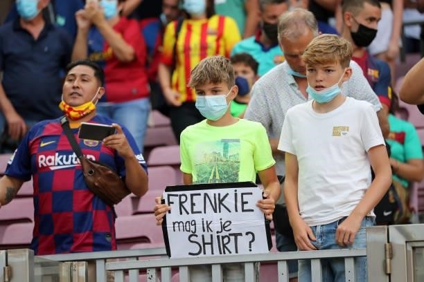 Frenkie de Jong supporters during the match between FC Barcelona and Getafe CF, corresponding to the week 3 of the Liga Santander, played at the Camp...
