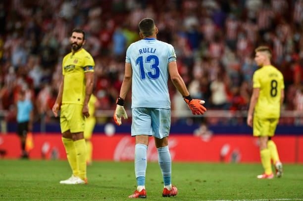 Rulli and Raul Albiol after receiving a goal during La Liga match between Atletico de Madrid and Villarreal CF at Wanda Metropolitano on August 29,...