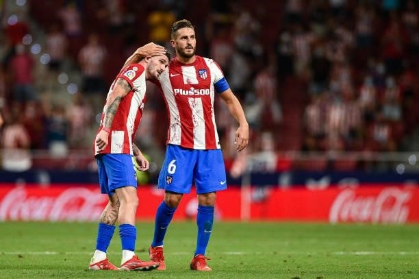 Rodrigo de Paul and Koke celebrates a goal during La Liga match between Atletico de Madrid and Villarreal CF at Wanda Metropolitano on August 29,...