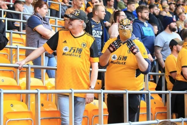 Wolverhampton Wanderers fan wearing a wrestling mask looks on during the Premier League match between Wolverhampton Wanderers and Manchester United...