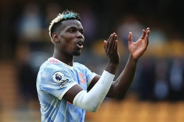 Paul Pogba of Manchester United applauds during the Premier League match between Wolverhampton Wanderers and Manchester United at Molineux on August...