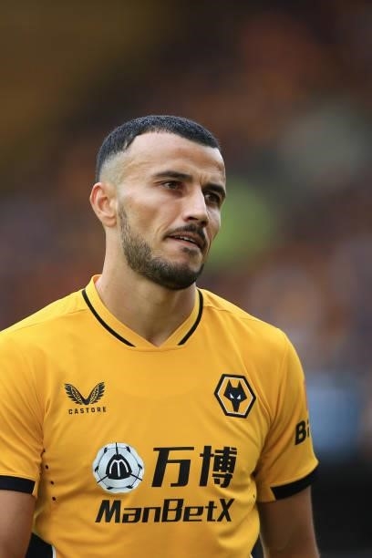 Romain Saiss of Wolverhampton Wanderers looks on during the Premier League match between Wolverhampton Wanderers and Manchester United at Molineux on...