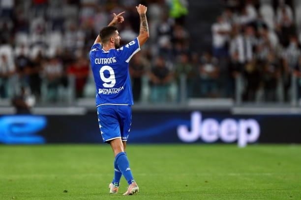 Patrick Cutrone of Empoli FC gestures during the Serie A match between Juventus and Empoli FC at Allianz Stadium on August 28, 2021 in Turin, Italy.