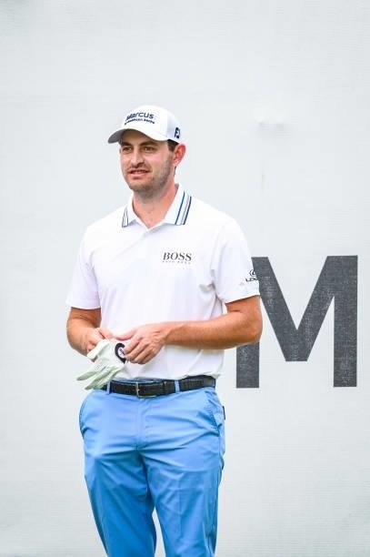 Patrick Cantlay smiles on the first tee during the final round of the BMW Championship, the second event of the FedExCup Playoffs, at Caves Valley...