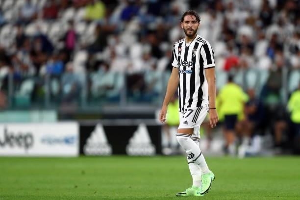 Manuel Locatelli of Juventus FC look on during the Serie A match between Juventus and Empoli FC at Allianz Stadium on August 28, 2021 in Turin, Italy.