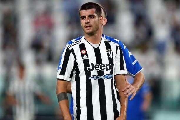 Alvaro Morata of Juventus FC look on during the Serie A match between Juventus and Empoli FC at Allianz Stadium on August 28, 2021 in Turin, Italy.